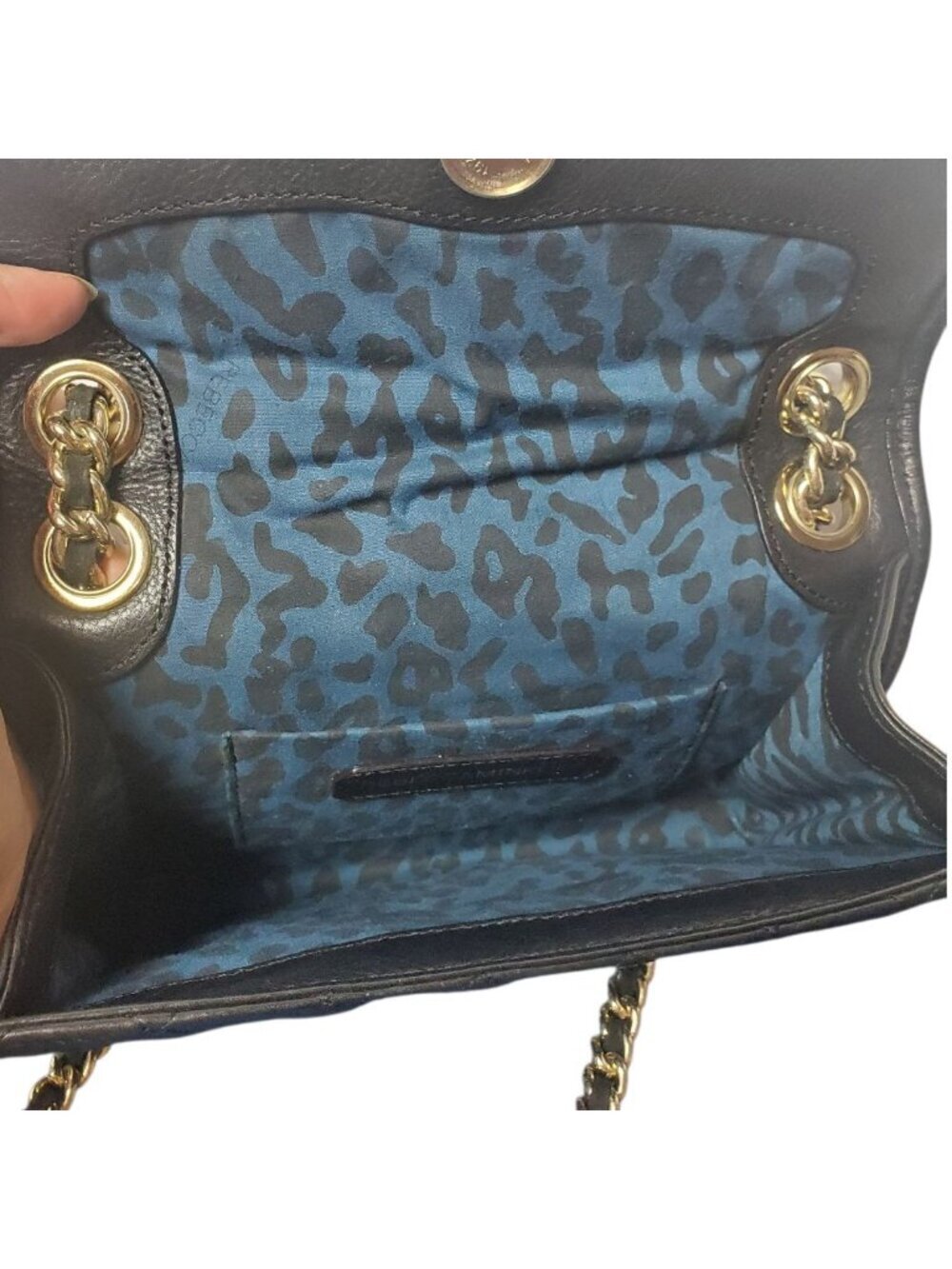 Rebecca Minkoff Quilted Black Leather Crossbody Bag With Gold Chain Strap & Blue - Picture 7 of 16